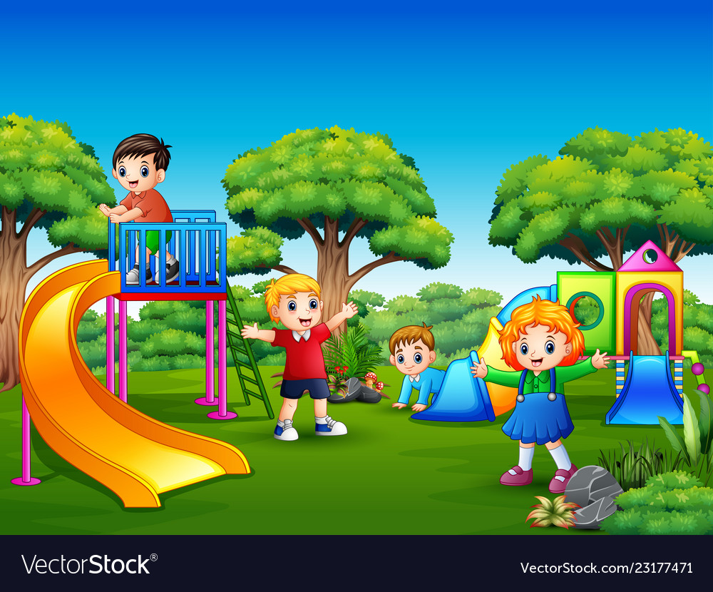 Happy kids playing in playground Royalty Free Vector Image