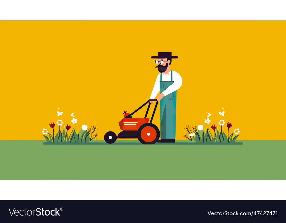 Lawn mowing service man vector image Lawn mowing service man