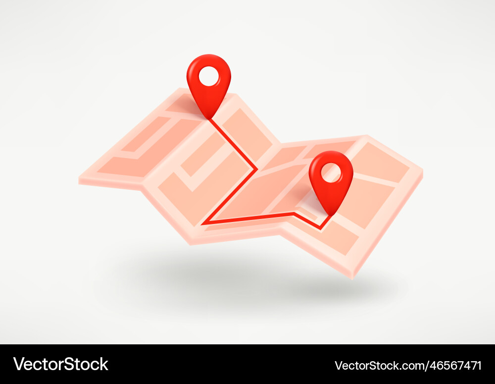 Paper map with the way coordinates 3d Royalty Free Vector