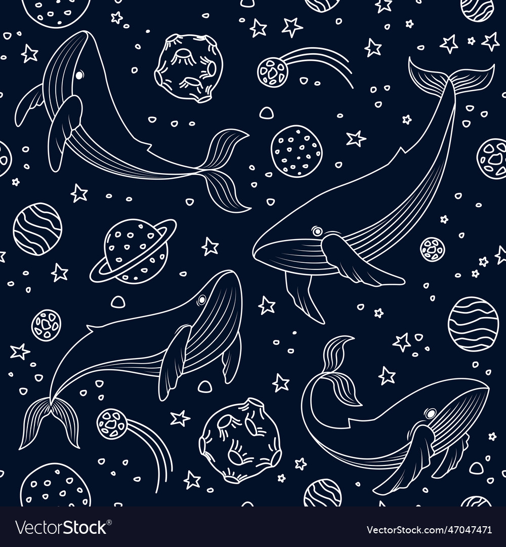 Pattern with whales in open space Royalty Free Vector Image