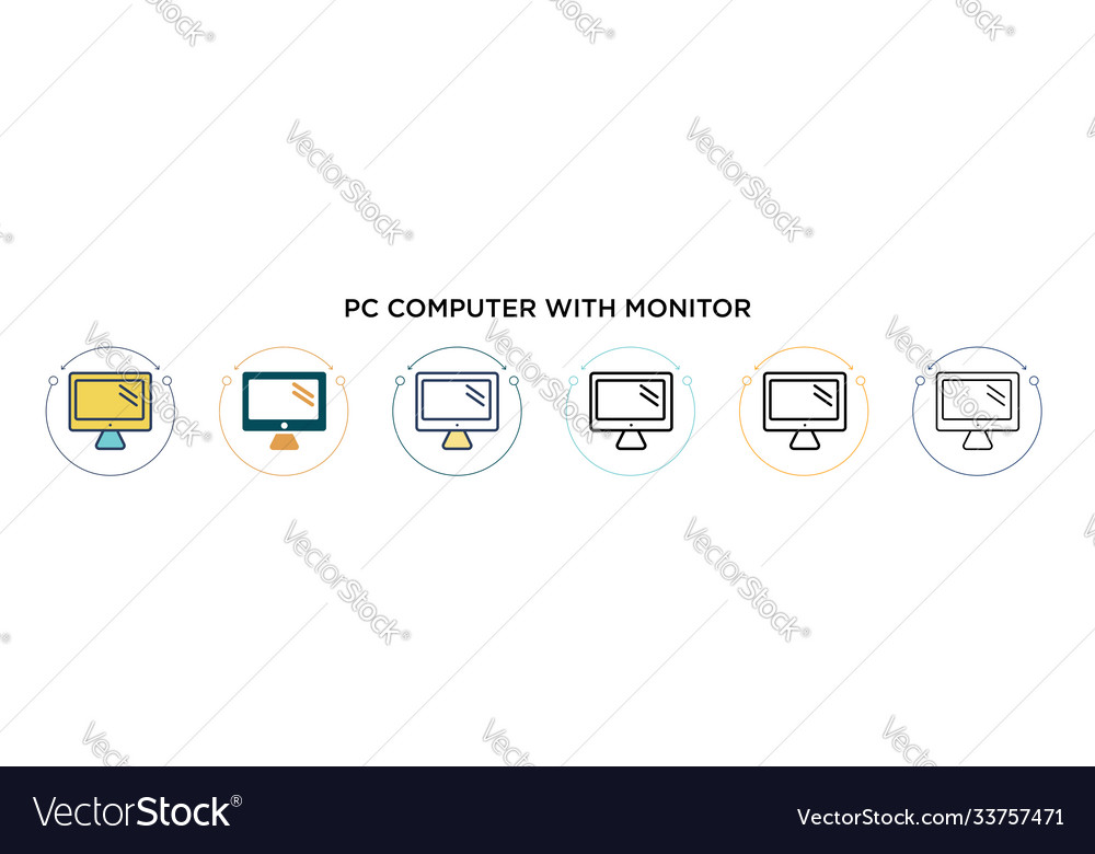 Pc computer with monitor icon in filled thin line Vector Image Pc computer with monitor icon in filled thin line