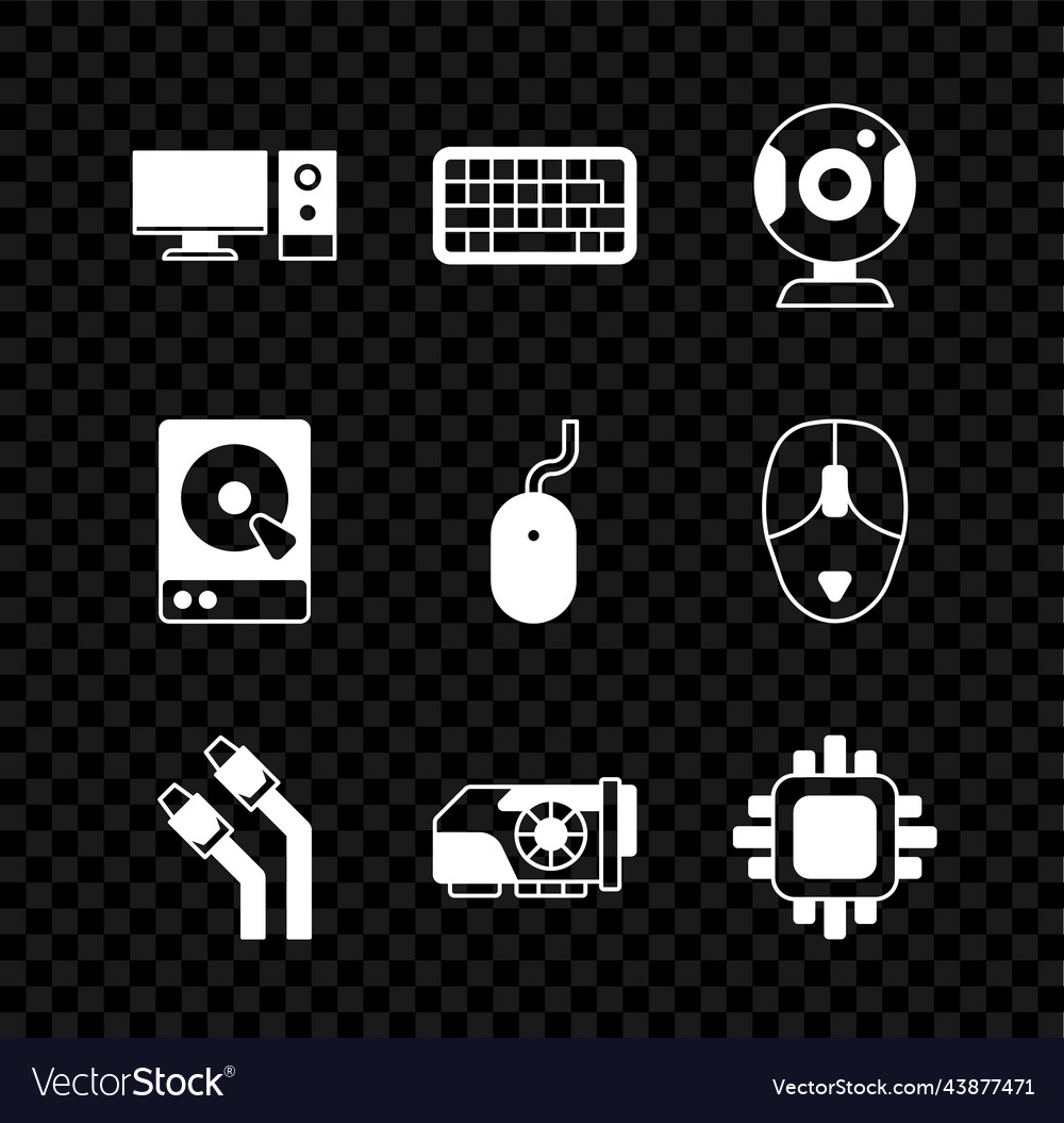 Set computer monitor keyboard web camera lan vector image Set computer monitor keyboard web camera lan