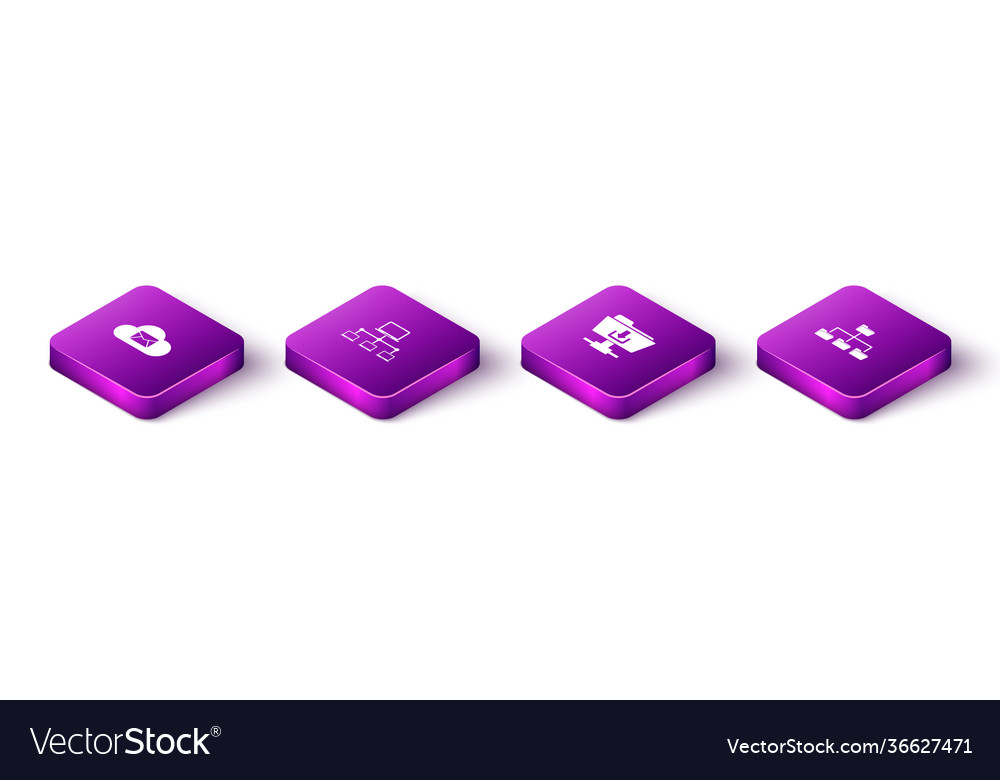 Set isometric cloud mail server computer network