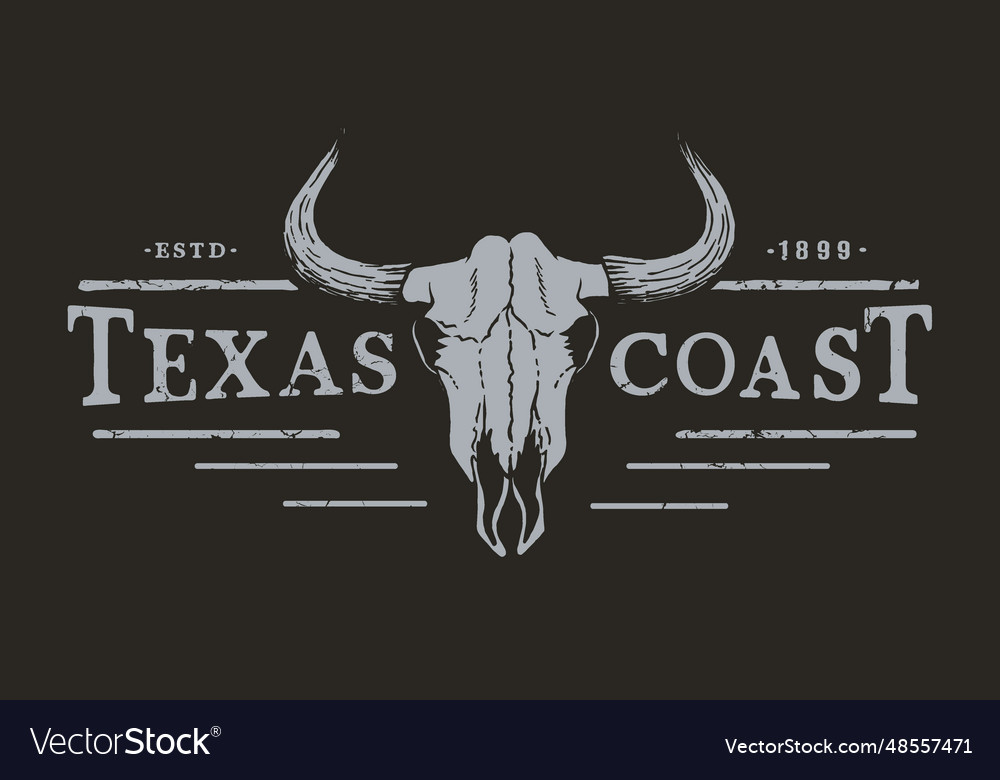 Texas coast western logotype with bull skull Vector Image