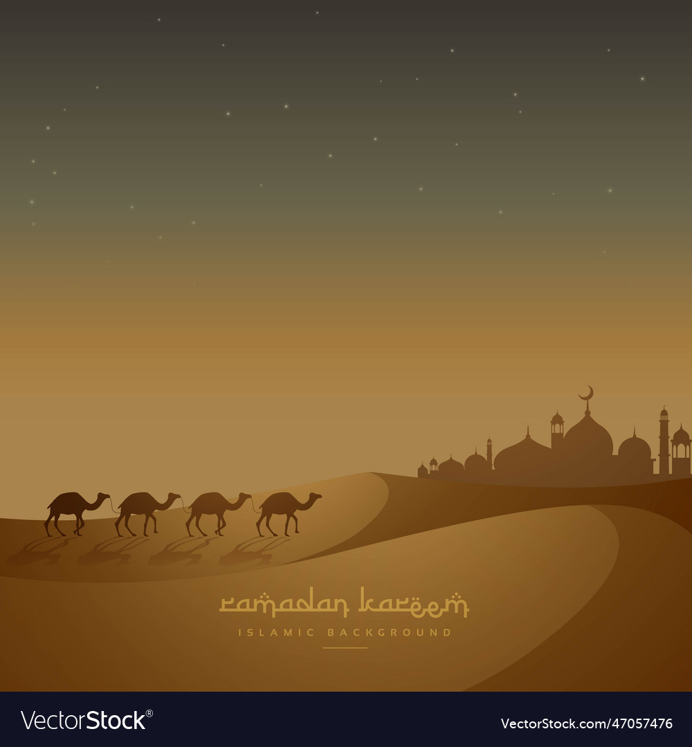 Beautiful islamic background with camels walking Vector Image