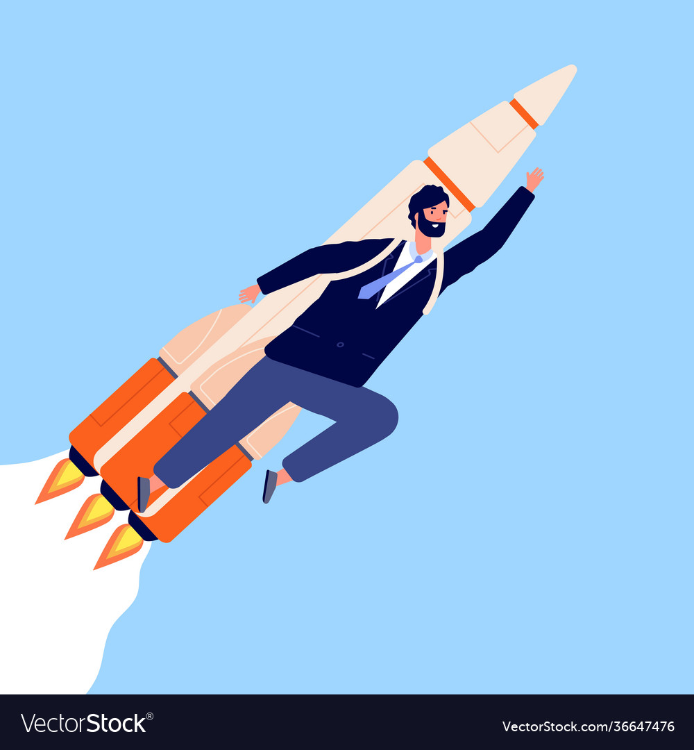 Businessman on rocket career growth man flying Vector Image