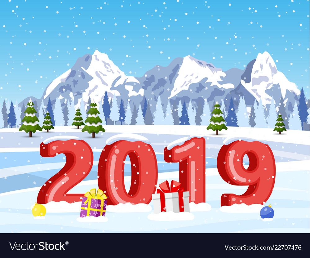 Christmas landscape background with snow and tree