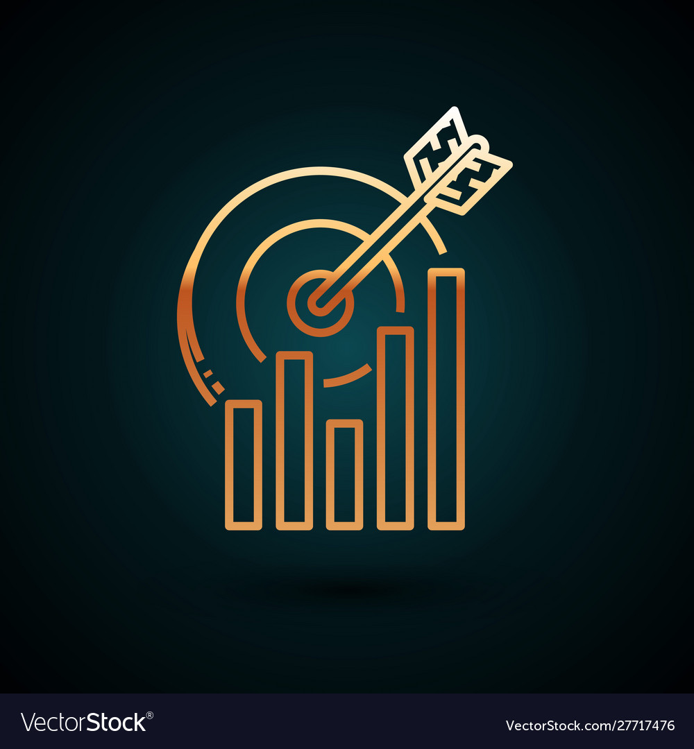 Gold line target with graph chart icon isolated vector image Gold line target with graph chart icon isolated
