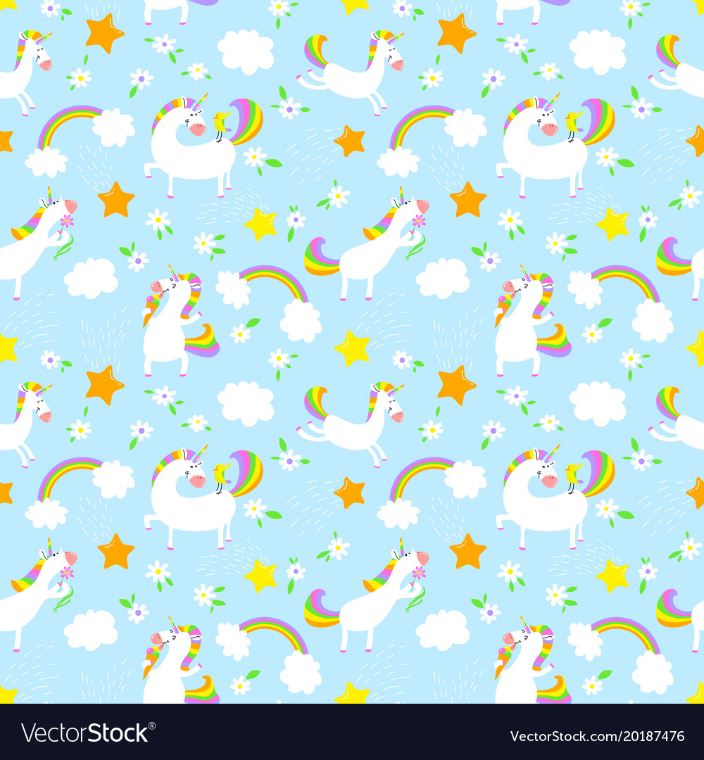 Magic unicorns background seamless pattern