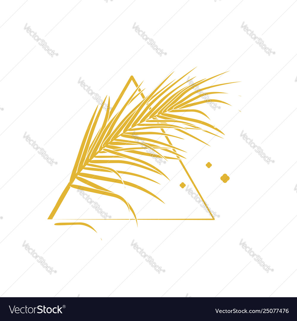Palm leaves and triangular frame in gold color