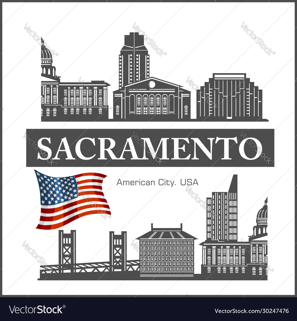 Sacramento city skyline detailed silhouette on usa