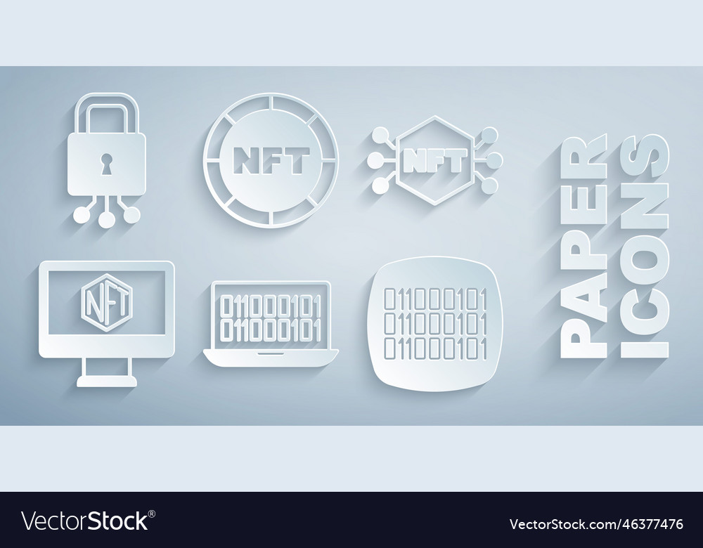 Set binary code nft digital crypto art monitor Vector Image Set binary code nft digital crypto art monitor