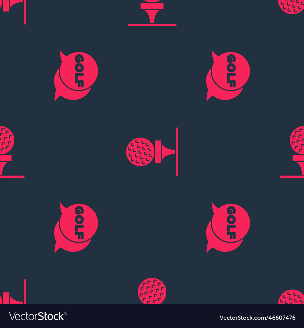 Set golf label and ball on tee seamless pattern