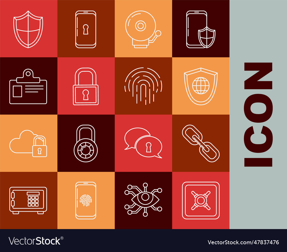 Set line safe chain link shield with world globe vector image Set line safe chain link shield with world globe