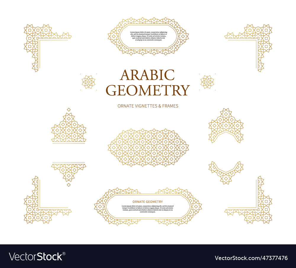 Set with golden geometric borders vignettes vector image Set with golden geometric borders vignettes