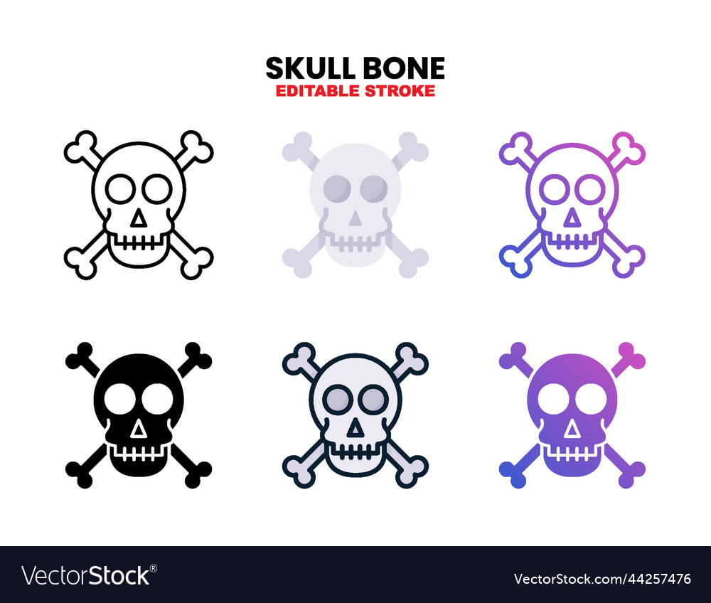 Skull bone icon set with different styles vector image Skull bone icon set with different styles