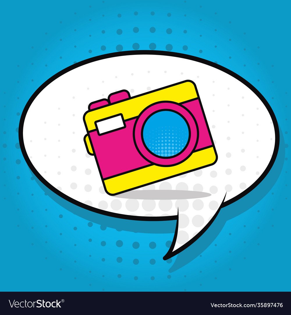 Speech bubble with camera icon colorful design
