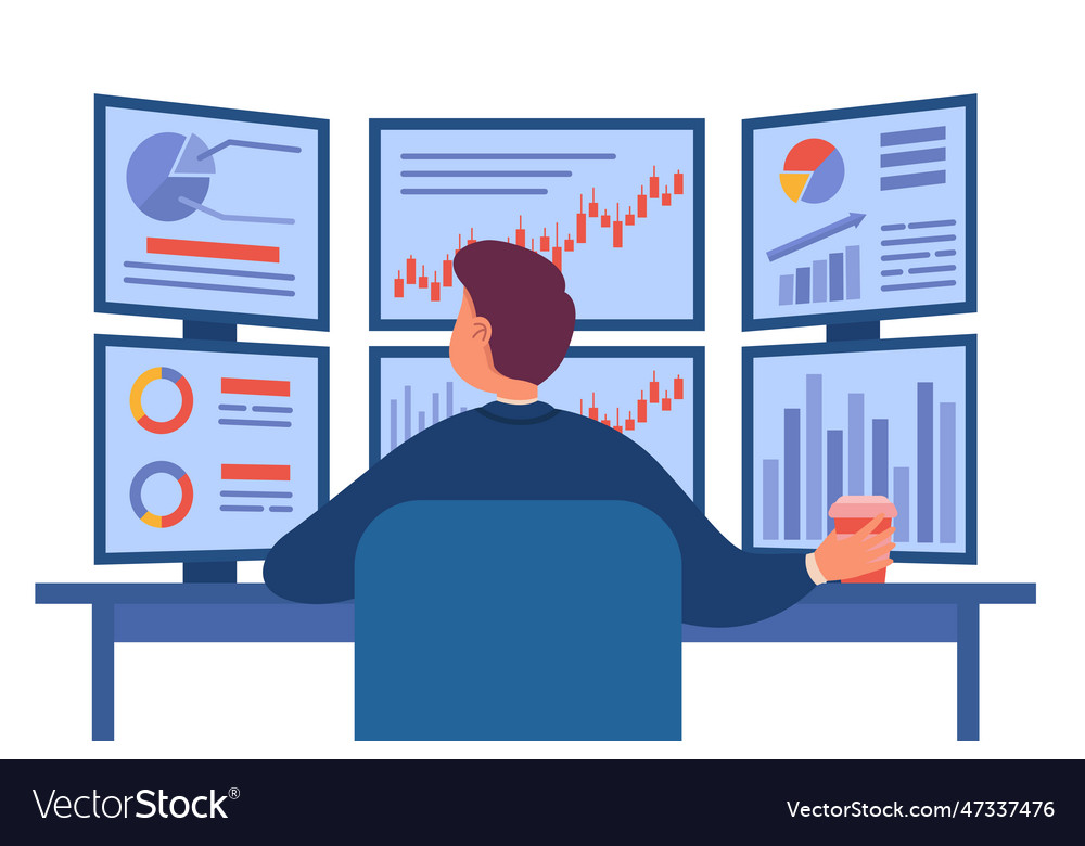 Trader analyzing economic data charts of stock vector image Trader analyzing economic data charts of stock