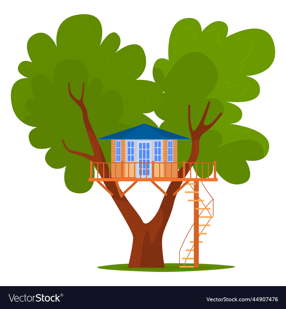 Tree wood playhouse with nature summer playground Vector Image