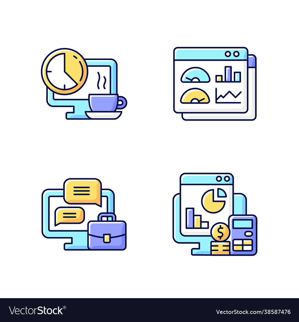 Work tracking rgb color icons set vector image Work tracking rgb color icons set