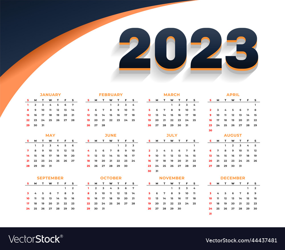 2023 printable calendar template for office desk Vector Image