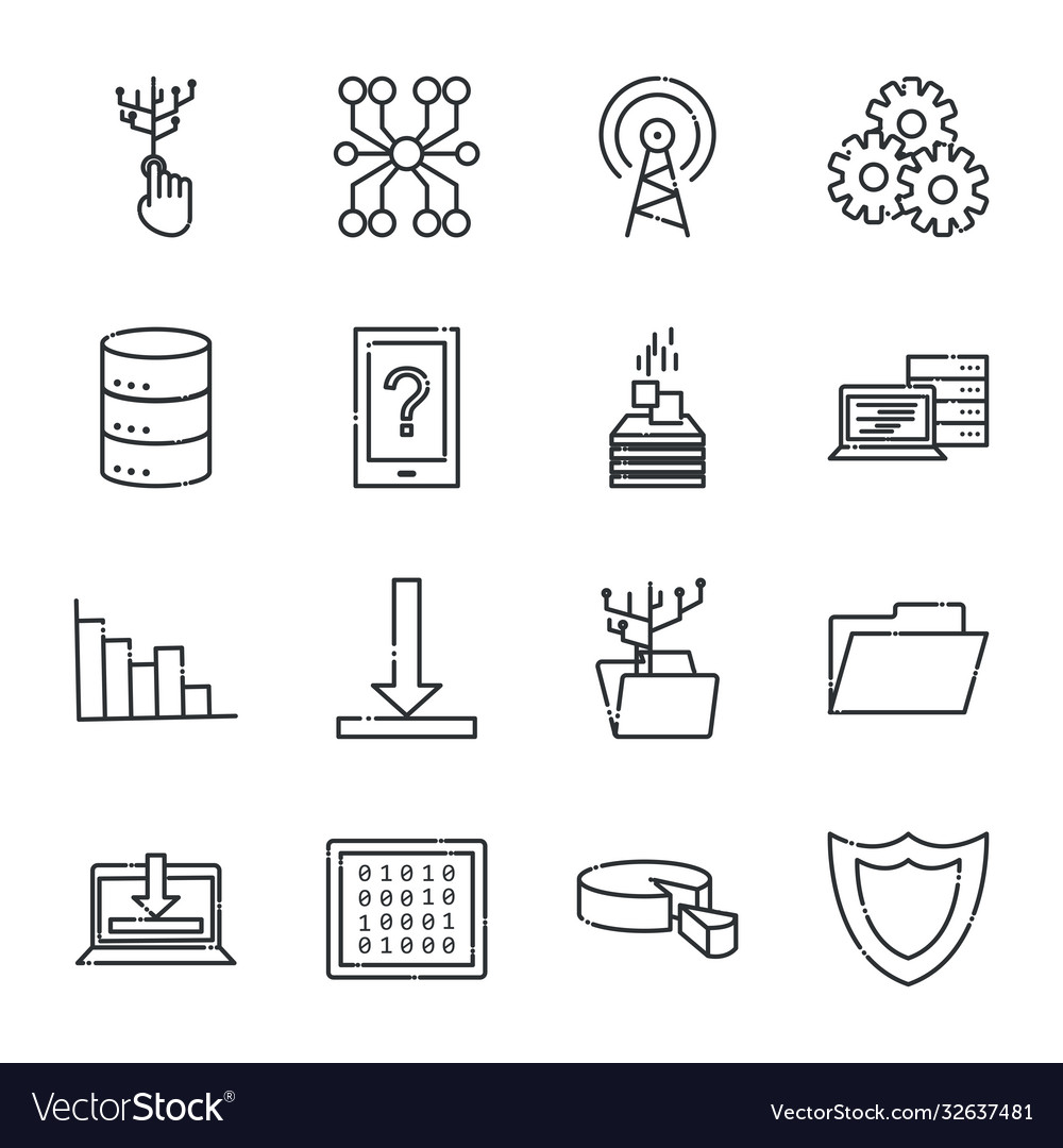Big data line style icon set design