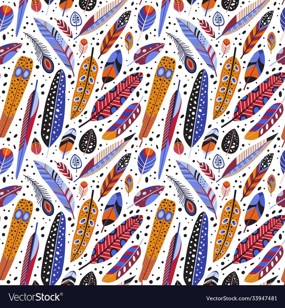 Bird feathers and plumage seamless pattern vector image Bird feathers and plumage seamless pattern