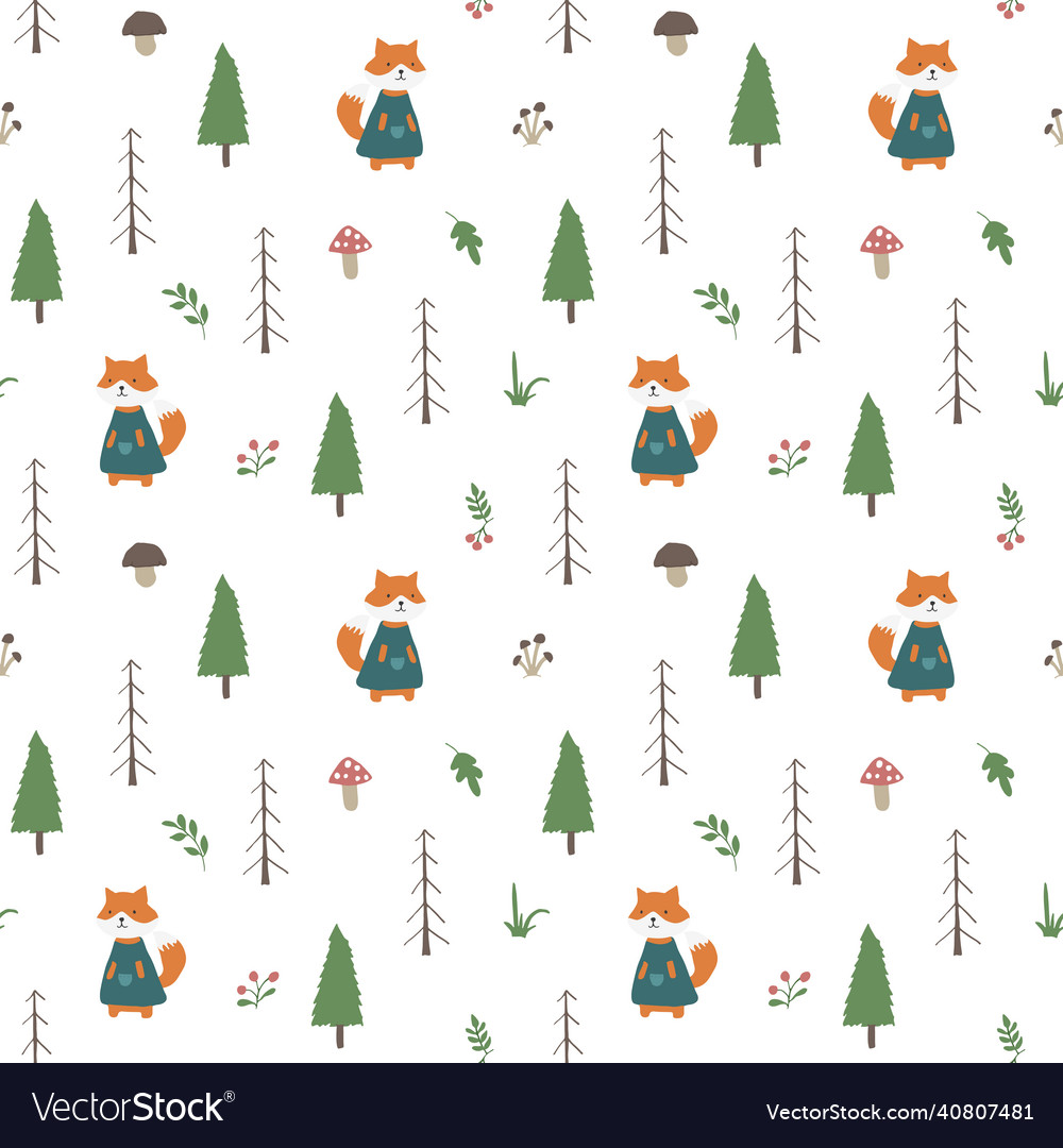 Cute fox seamless pattern cartoon animals