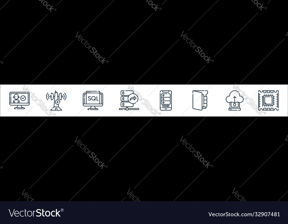 Database and servers line icons linear set vector image Database and servers line icons linear set