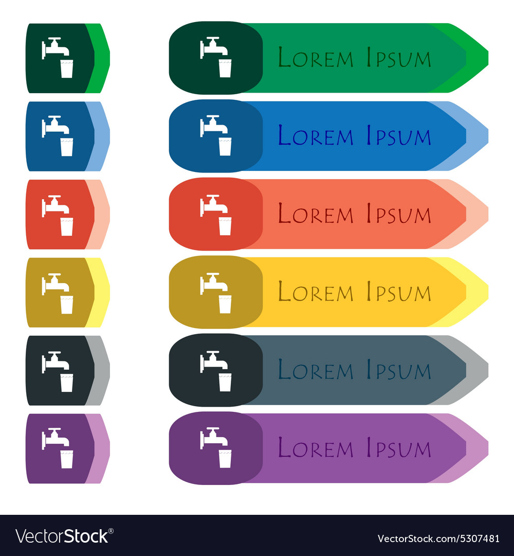 Faucet glass water icon sign set of colorful