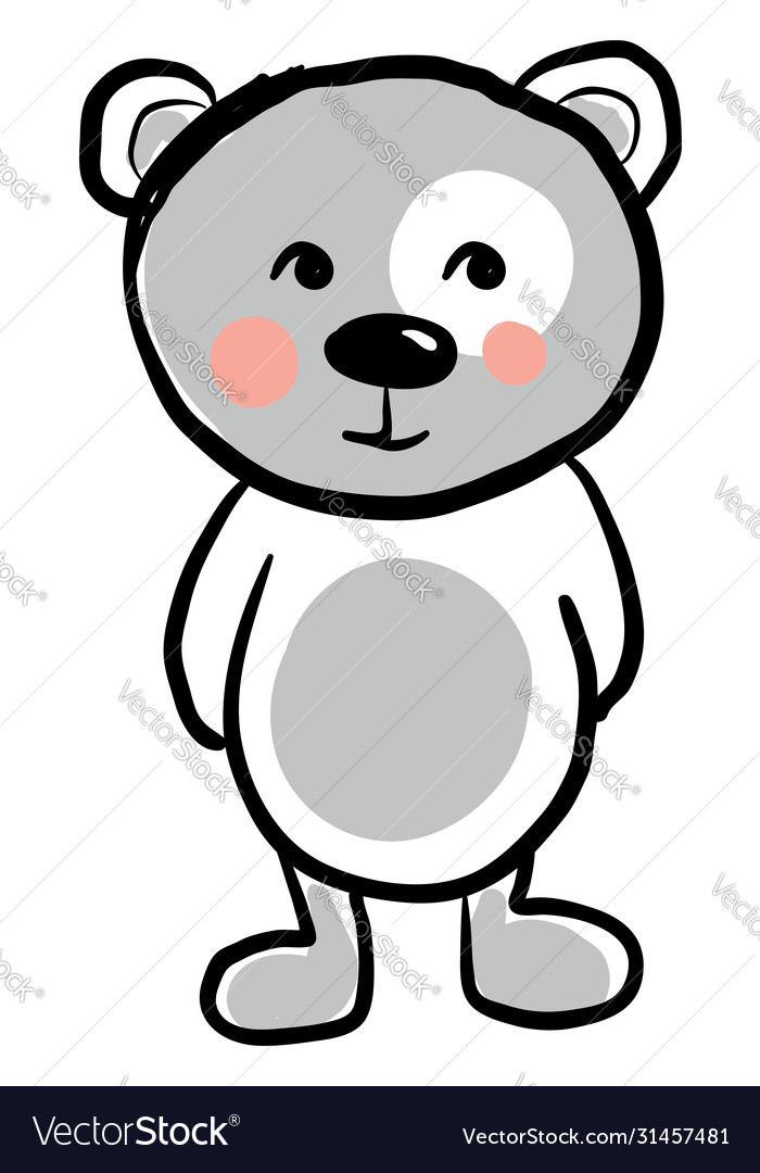 Happy gray bear on white background