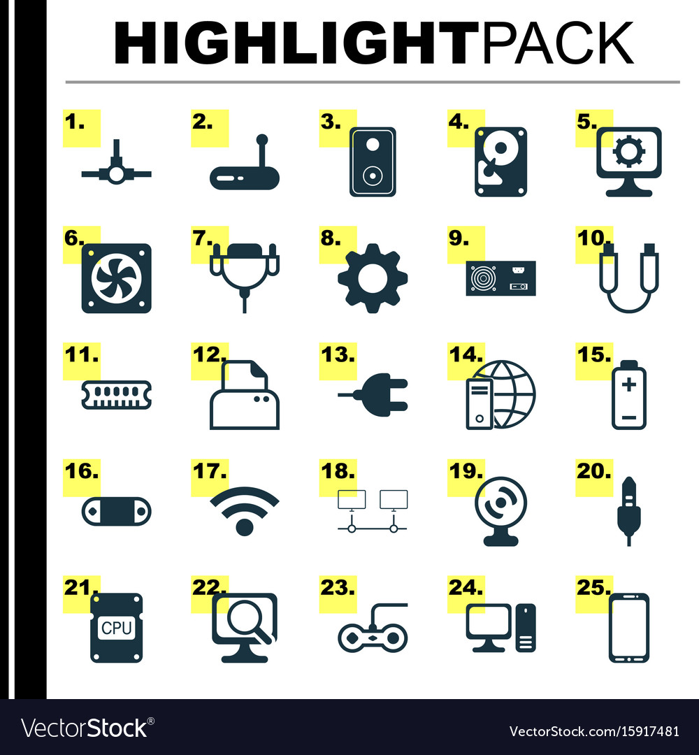 Hardware icons set collection of cpu web camera