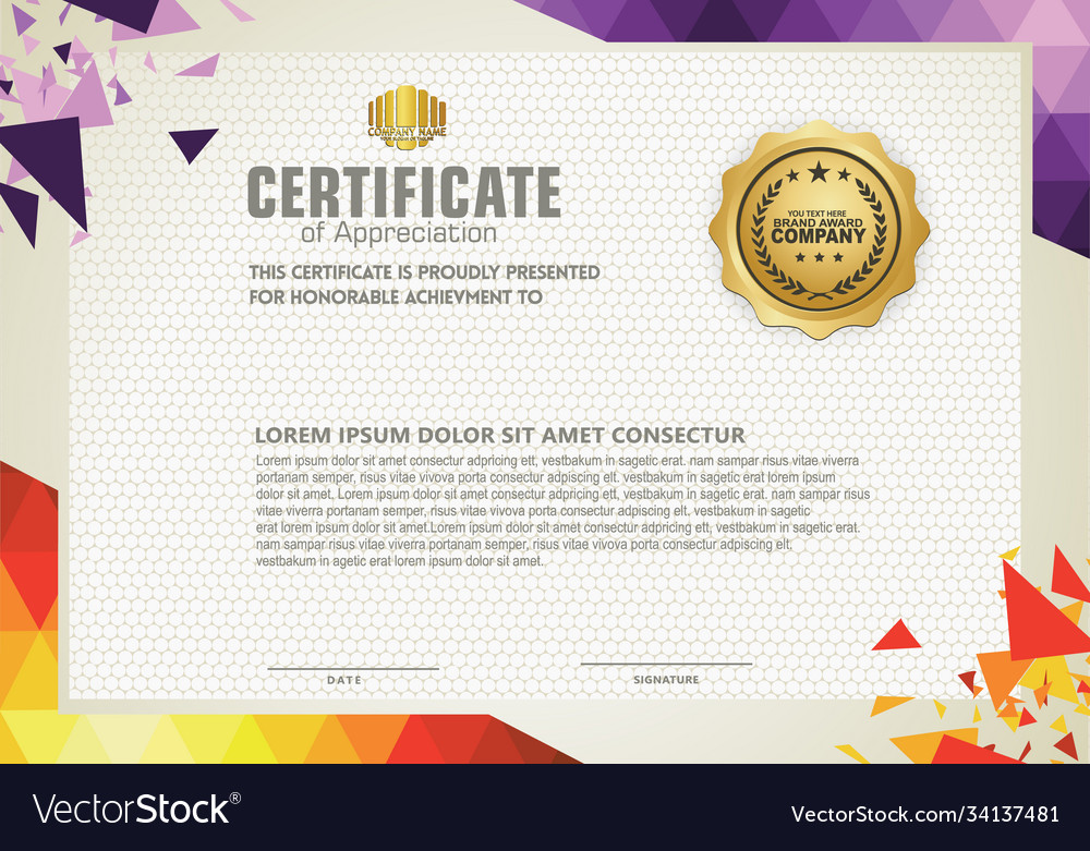Horizontal certificate template with triangle vector image Horizontal certificate template with triangle