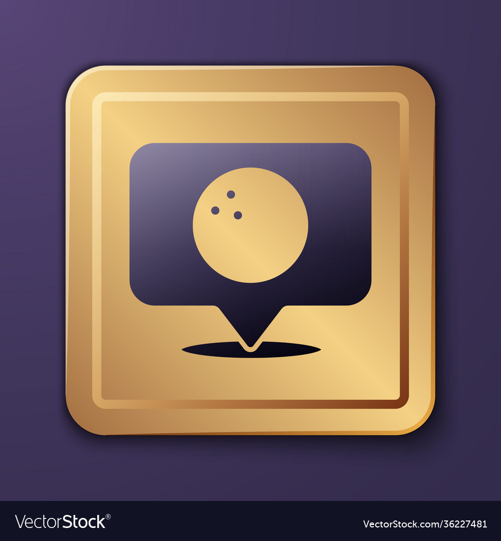 Purple map pointer with bowling ball icon isolated