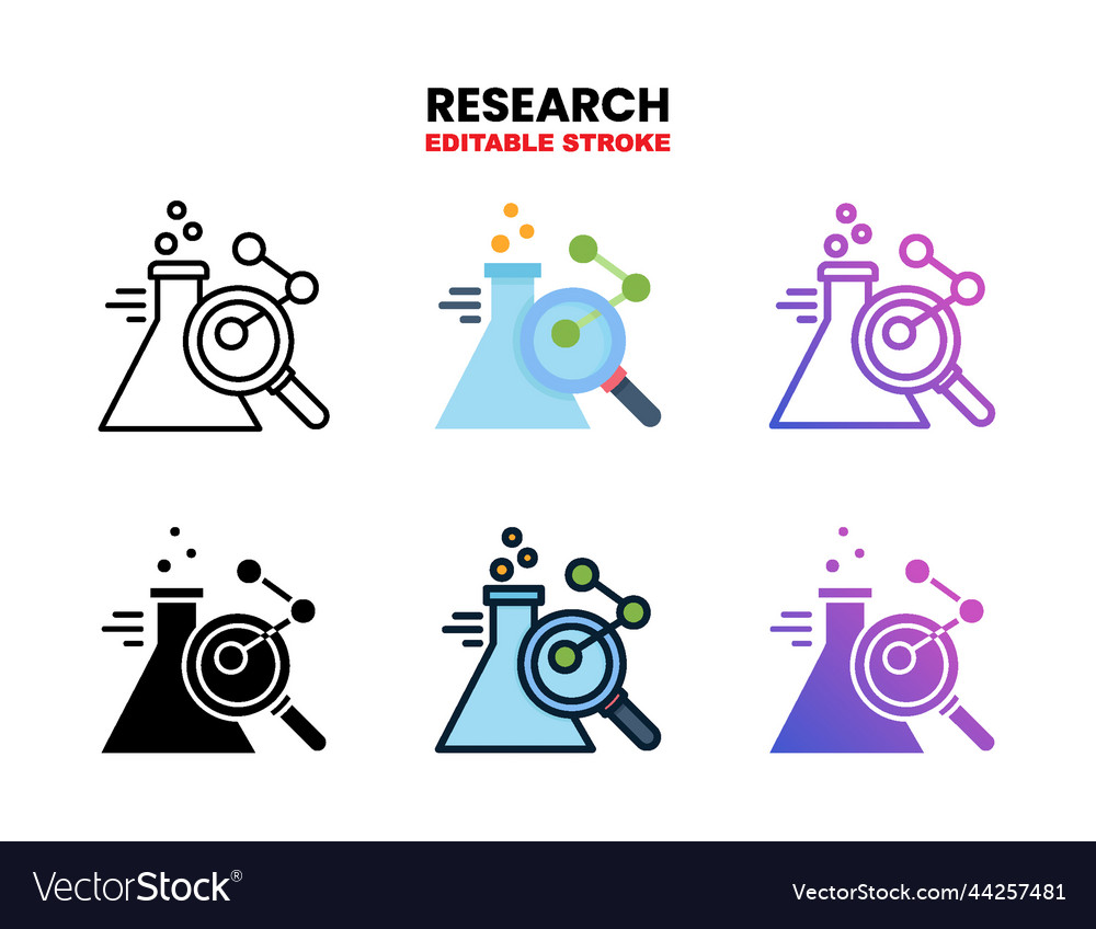 Research icon set with different styles vector image Research icon set with different styles