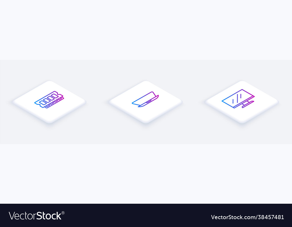 Set isometric line ram random access memory vector image Set isometric line ram random access memory