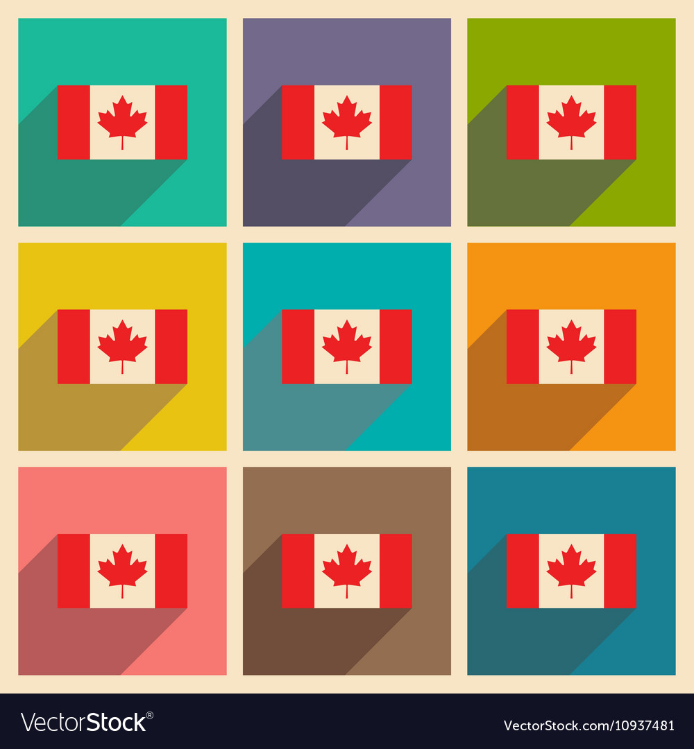 Set of flat icons with long shadow flag canada