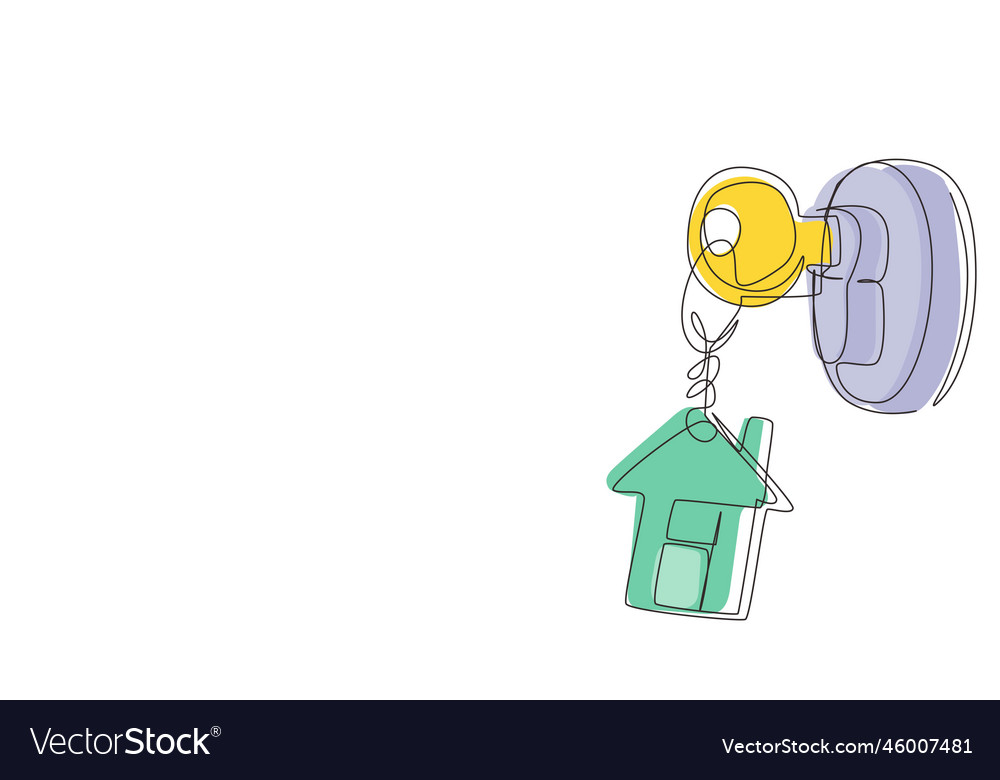 Single continuous line drawing close up key vector image Single continuous line drawing close up key