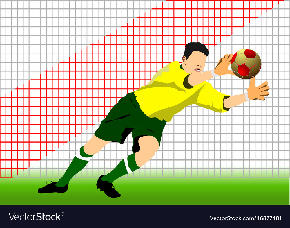 Soccer player goalkeeper catching ball silhouette