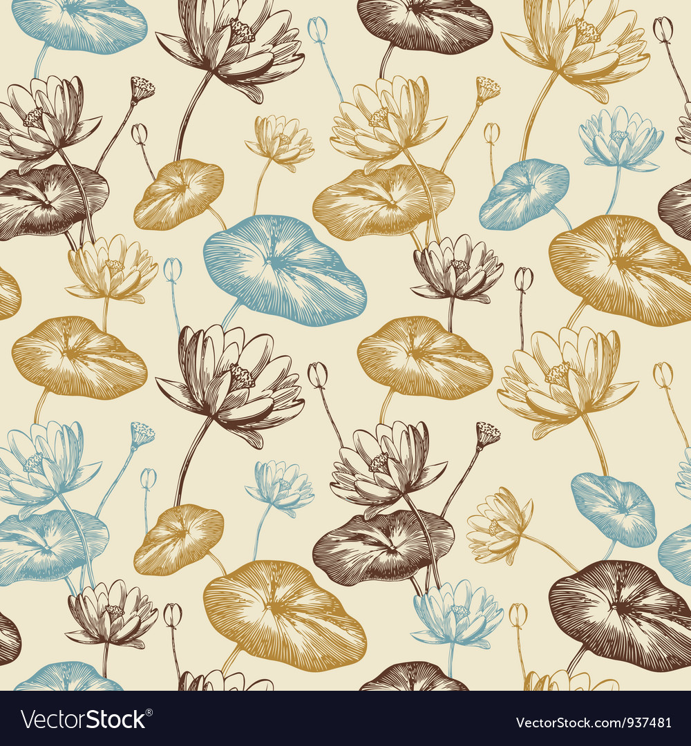 Vintage lotus flowers pattern Royalty Free Vector Image