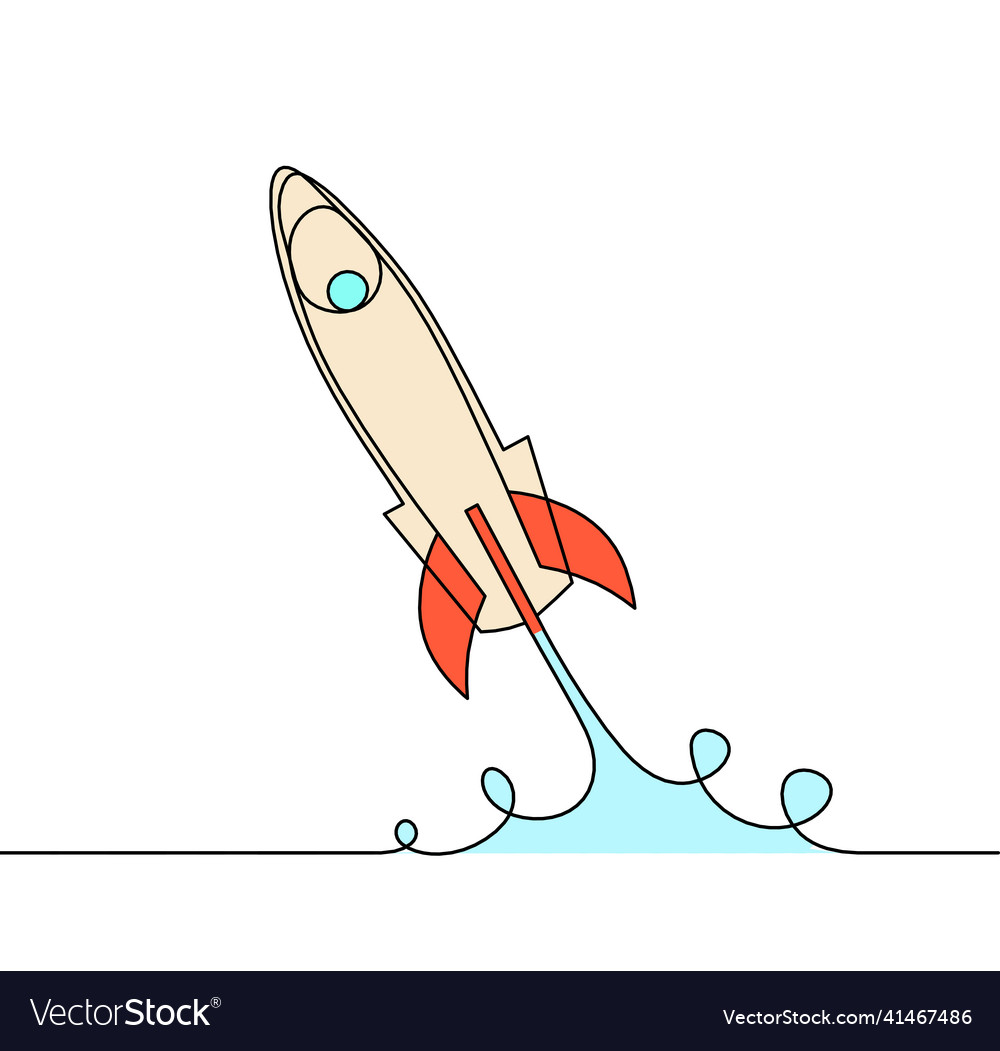 Abstract color rocket as continuous line drawing