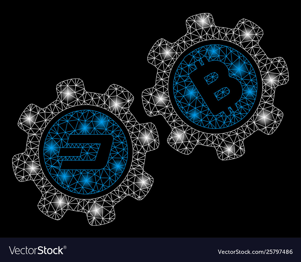 Bright mesh network dash bitcoin gears with light vector image Bright mesh network dash bitcoin gears with light