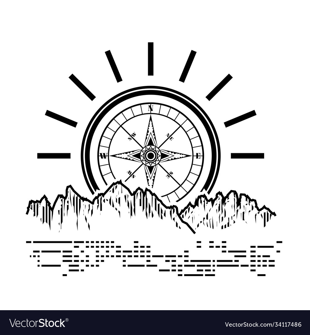 Compass shining over mountain look like sunrise Vector Image