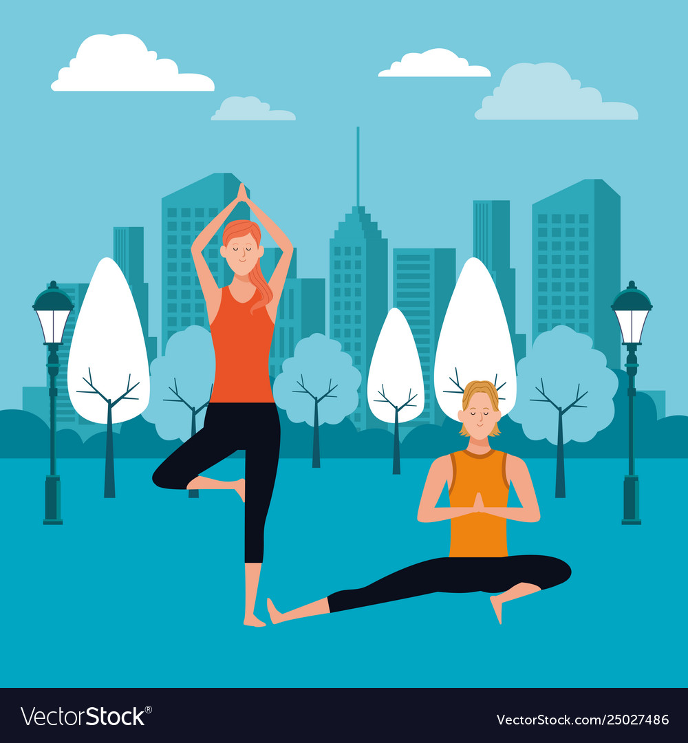 Couple yoga poses Royalty Free Vector Image - VectorStock