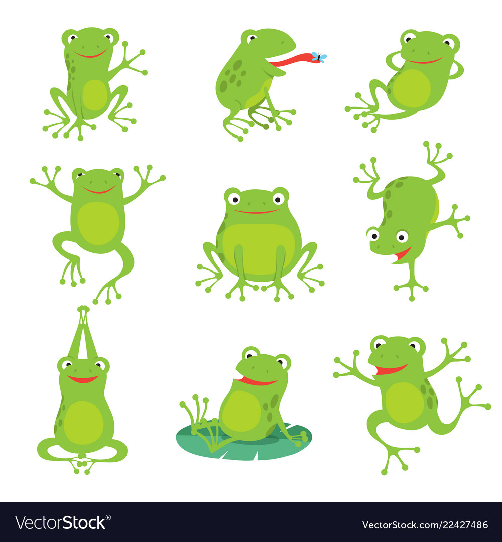 Cute cartoon frogs green croaking toad on lotus Vector Image