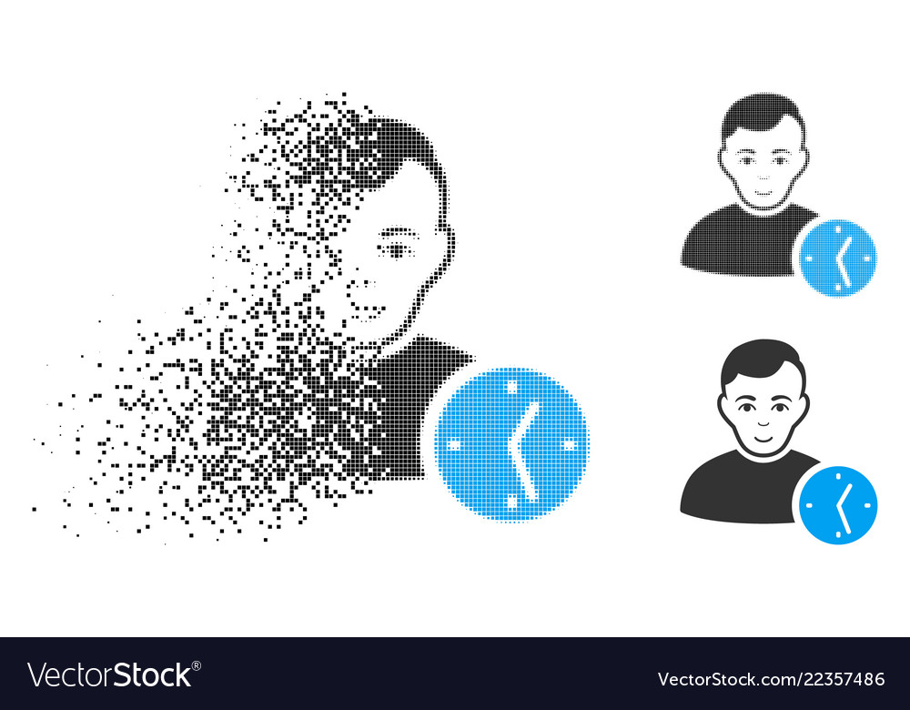 Dissolved pixel halftone user clock icon with face vector image Dissolved pixel halftone user clock icon with face