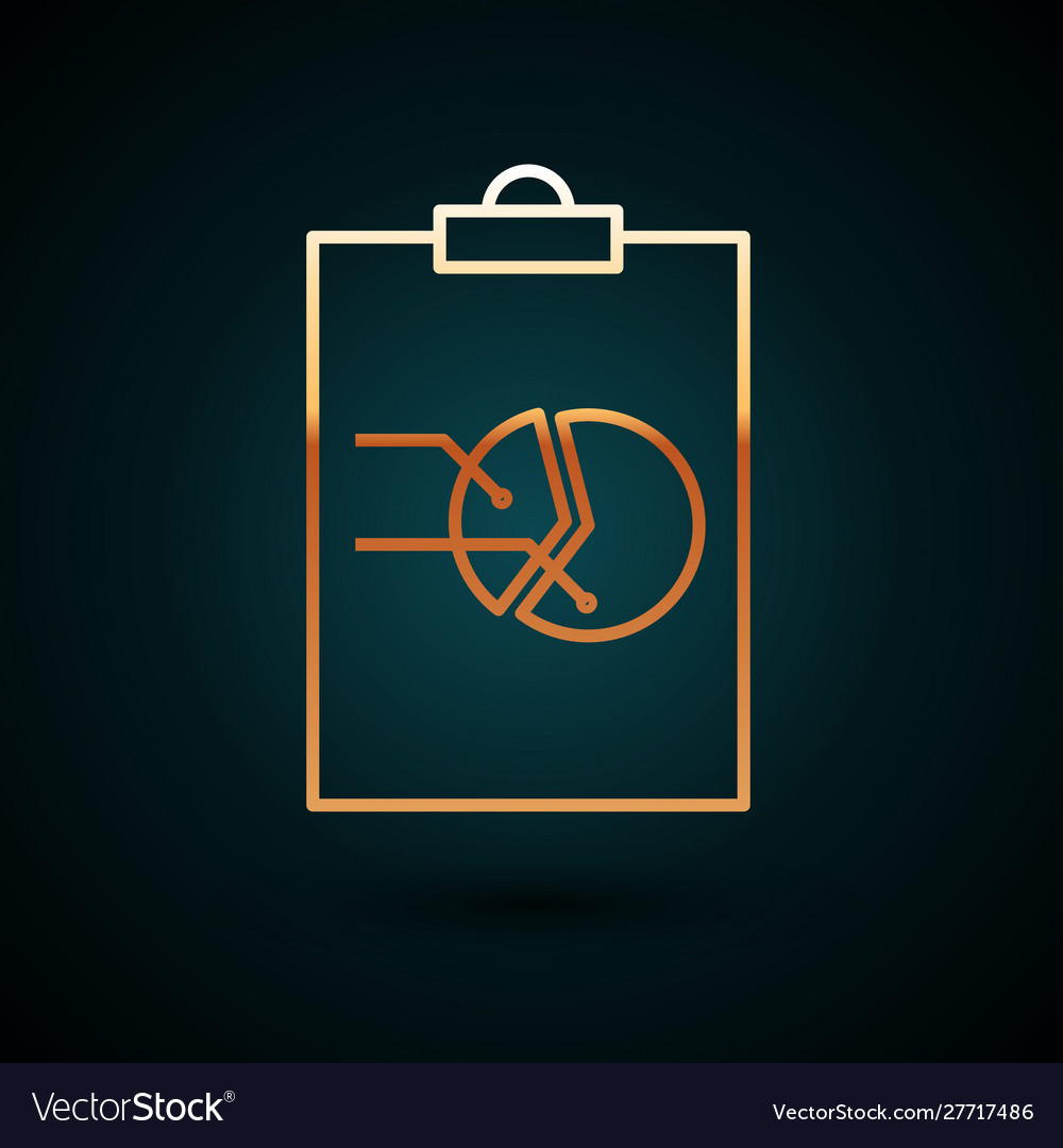 Gold line clipboard with graph chart icon isolated vector image Gold line clipboard with graph chart icon isolated