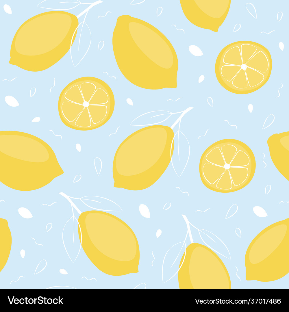 Lemon seamless pattern fruit summer background Vector Image