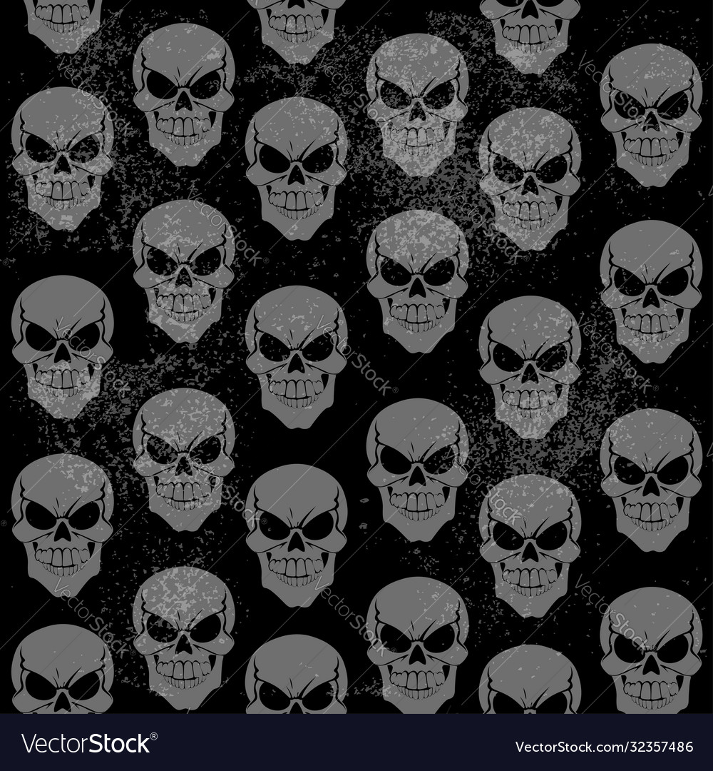 Seamless grunge pattern gray grinning skulls Vector Image