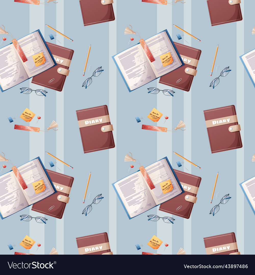 Seamless pattern with textbooks and school vector image Seamless pattern with textbooks and school